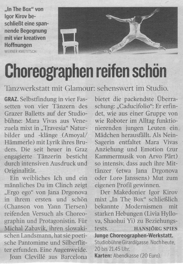 Junge Choreographen Werkstatt_Kleine Zeitung